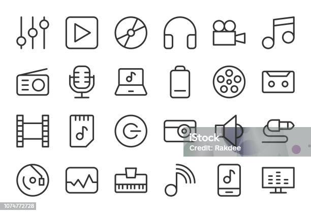 Audio And Multimedia Light Line Series Stock Illustration - Download Image Now - Home Video Camera, Icon Symbol, Single Line