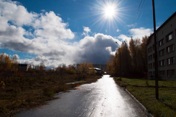 istock Autumn landscape with the sun in a shot. 1074788690