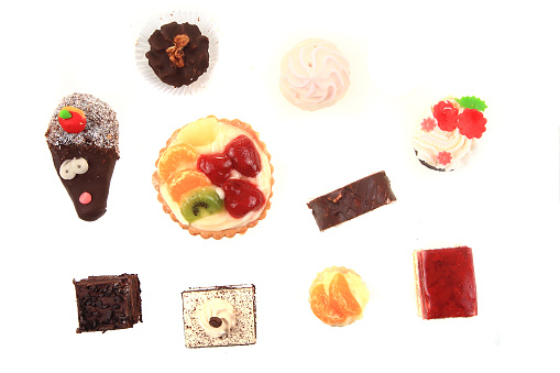 sweet desserts isolated on the white background
