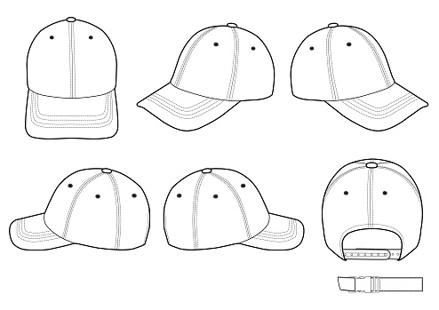 Baseball Cap Fashion Flat Technical Drawing Template Stock Illustration ...