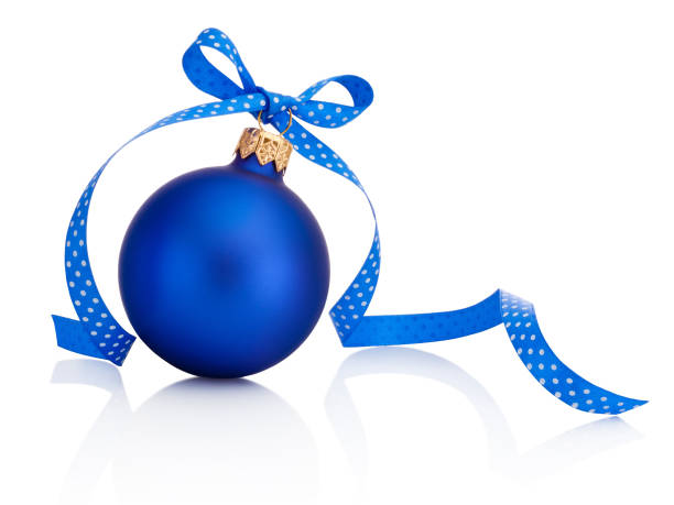 istock Blue Christmas bauble with ribbon bow Isolated on white background 1074799354