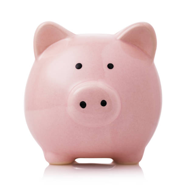 Pink piggy bank isolated on white background stock photo
