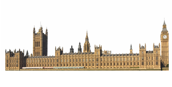 Houses of Parliament aka Westminster Palace in London, UK isolated over white background