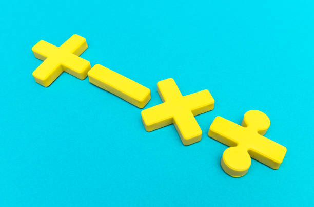 Symbols of Four fundamental arithmetic operations, addition, subtraction, multiplication, division stock photo