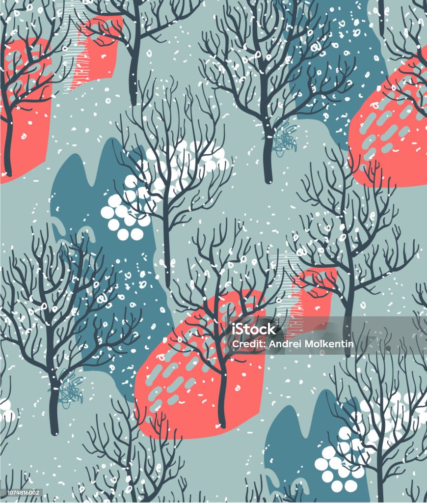 Abstract Pattern Winter Vector Seamless Pattern With Winter Forest Abstract Texture And ...