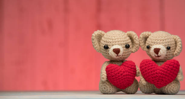 istock Couple teddy Bear on table,Valentines Day Background 1074816678