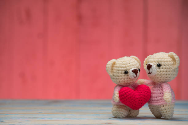 istock Couple teddy Bear on table,Valentines Day Background 1074816680