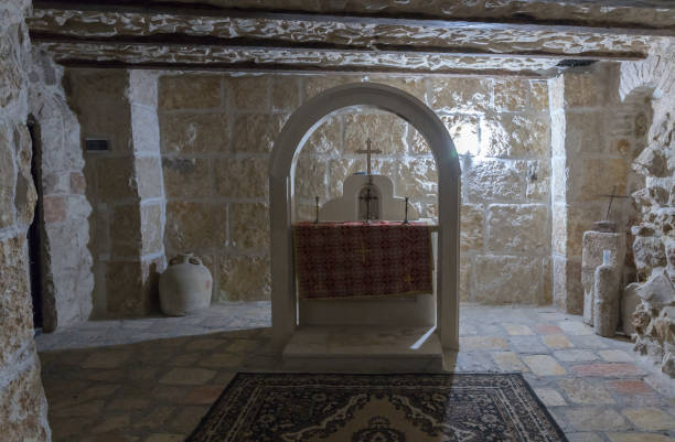 Altar in the basement of St. Mark's Church - The Syrian Orthodox Church in old city of Jerusalem, Israel Jerusalem, Israel, November 24, 2018 : Altar in the basement of St. Mark's Church - The Syrian Orthodox Church in old city of Jerusalem, Israel st markos church pic stock pictures, royalty-free photos & images