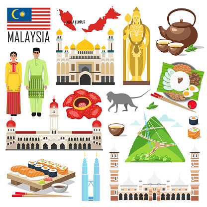 Set With Architecture National Flag Costume Map Food And Other Malaysia  Symbols Stock Illustration - Download Image Now - iStock
