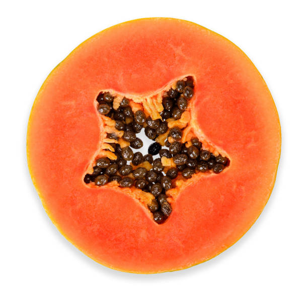 istock Fresh papaya isolated on white top view 1074842694
