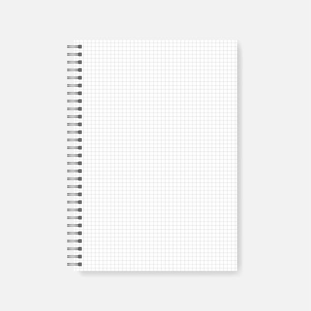 ilustraciones, imágenes clip art, dibujos animados e iconos de stock de gráfico de alambre espiral blanco gobernó maqueta de vector realista de cuaderno a4 - paper notebook ruled striped