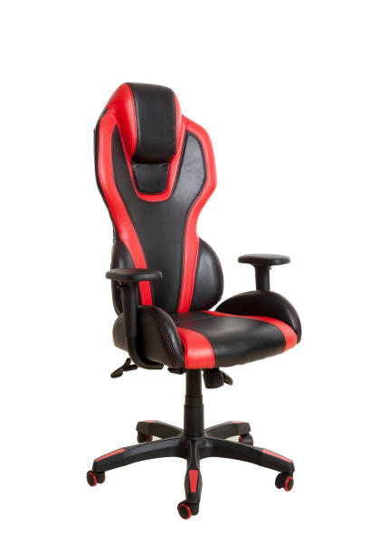 istock Modern office chair, upholstered in a black and red leather, isolated on white background. 1074844296