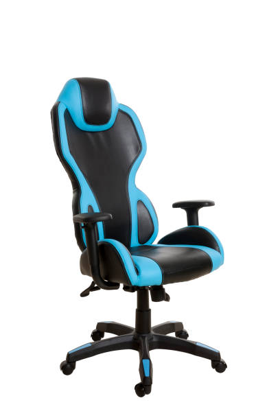 istock Modern office chair, upholstered in a black and light blue leader, isolated on white background. 1074845426