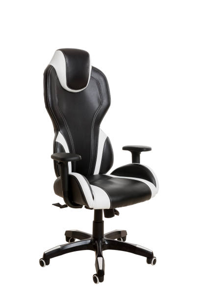 istock Modern office chair, upholstered in a black and white leader, isolated on white background. 1074845612