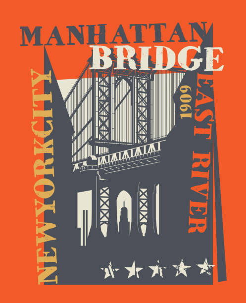 illustrazioni stock, clip art, cartoni animati e icone di tendenza di ponte di manhattan, new york, silhouette - new york city skyline silhouette manhattan