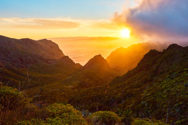 it's a new day horizontal nature background of Teno mountains in sunrise time. teno mountains photos stock pictures, royalty-free photos & images