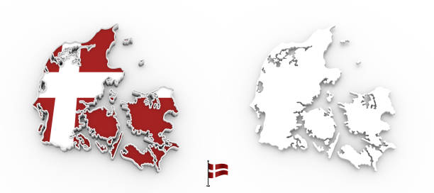 istock 3D map of Denmark white silhouette and flag 1074851968