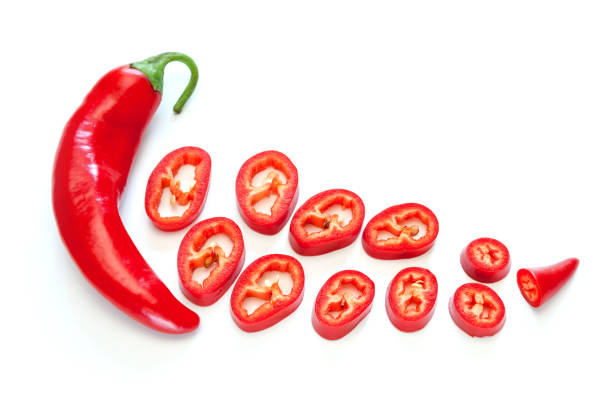 Sliced red hot chili peppers. stock photo