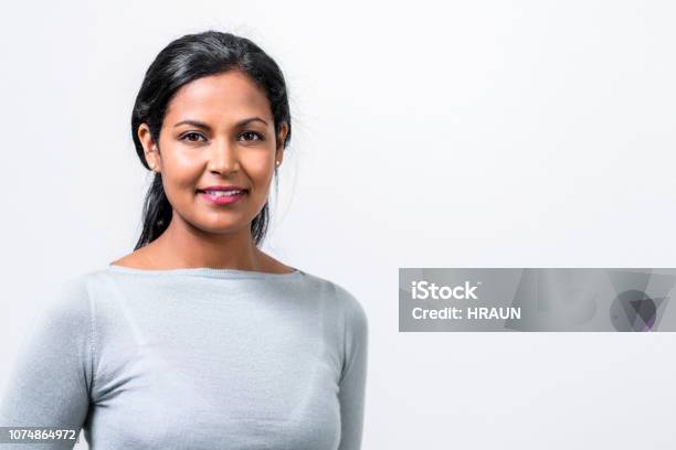 Closeup Portrait Of Beautiful Mid Adult Manager Stock Photo - Download Image Now - Women, White Background, One Woman Only