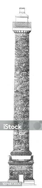 Trajan Column Drawing Trajan Column In Rome Stock Illustration - Download Image Now - 19th ...