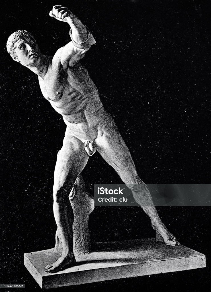 Statue of the Borghese Fencer Illustration from 19th century Statue stock illustration