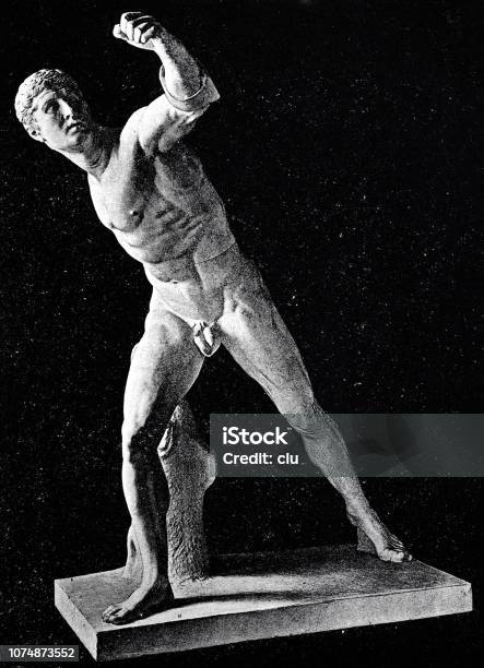 Statue Of The Borghese Fencer Stock Illustration - Download Image Now - Statue, Fist, Black Background