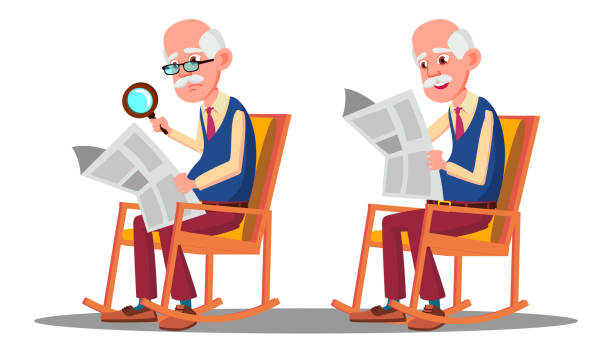 Visually Impaired Elderly Man Reading A Book Through A Magnifying Glass Vector. Isolated Cartoon Illustration Visually Impaired Elderly Man Reading A Book Through A Magnifying Glass Vector. Isolated Illustration visual impairment phone stock illustrations