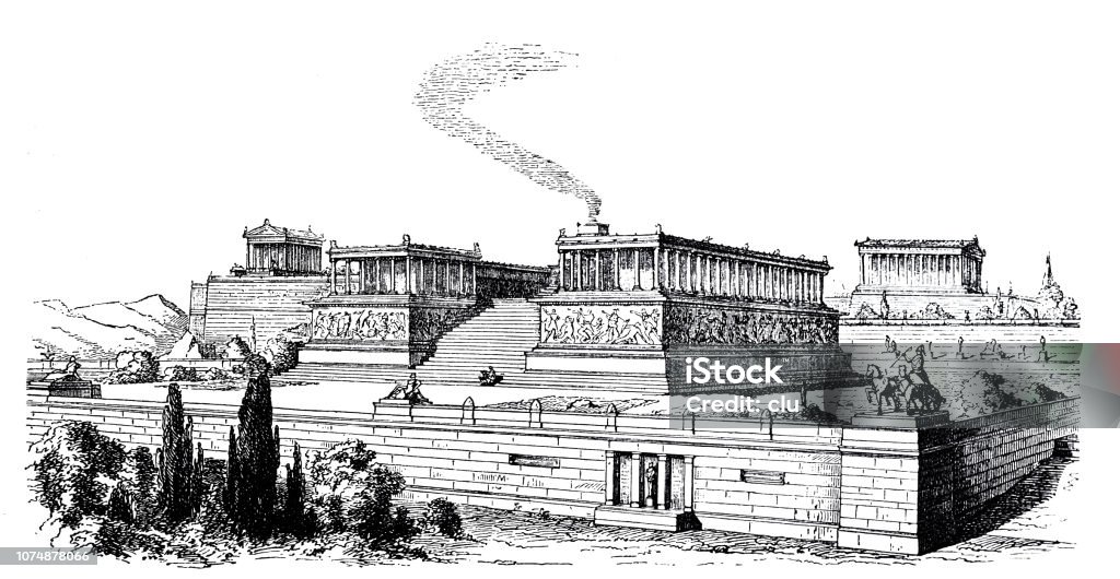 Classical greek, the altar of Zeus in Pergamon Illustration from 19th century 19th Century stock illustration