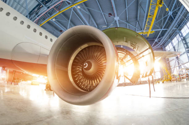 istock Turbine engine blades during maintenance, the plane in the hangar. 1074878506