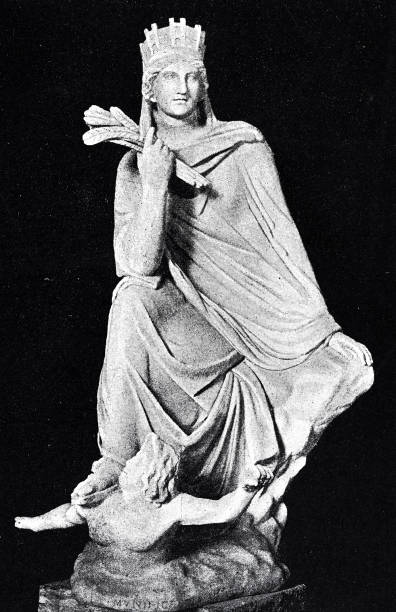 bogini miasta tyche z antiochii, bóg rzeki orontes u jej stóp - tyche stock illustrations