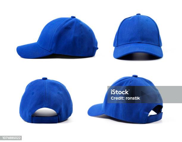 Blue Blank Cap Isolated On White Background Stock Photo - Download Image Now - Cap - Hat, Blue, Baseball Cap