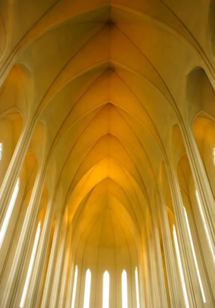 istock Reykjavik Cathedral view inside of the beautiful arch ceiling 1074886668