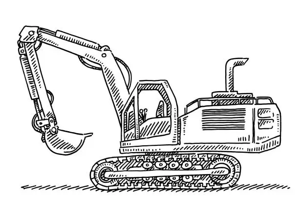 Vector illustration of Excavator Vehicle Drawing