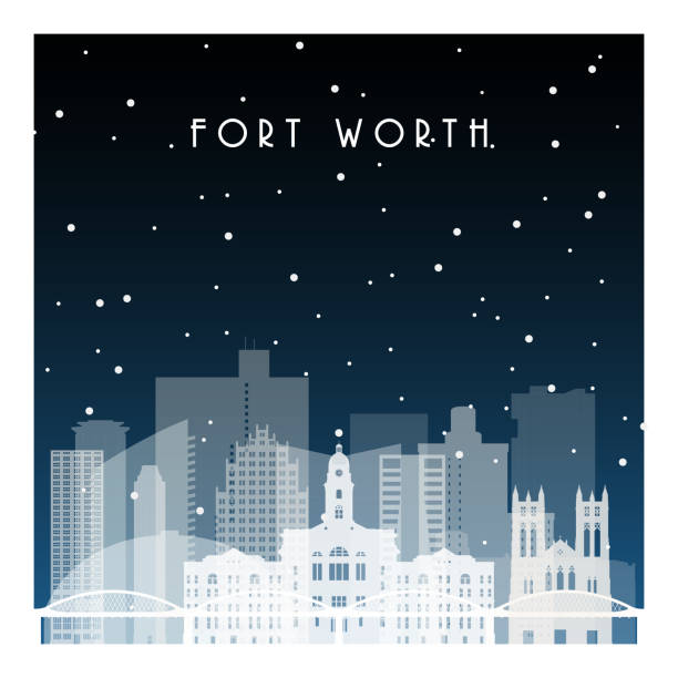 Winter night in Fort Worth. Night city in flat style for banner, poster, illustration, background. Winter night in Fort Worth. Night city in flat style for banner, poster, illustration, background. fort worth stock illustrations