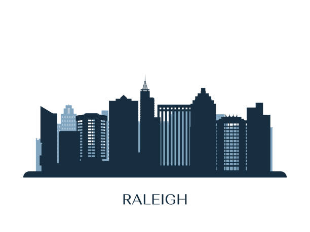Raleigh skyline, monochrome silhouette. Vector illustration. Raleigh skyline, monochrome silhouette. Vector illustration. raleigh north carolina stock illustrations