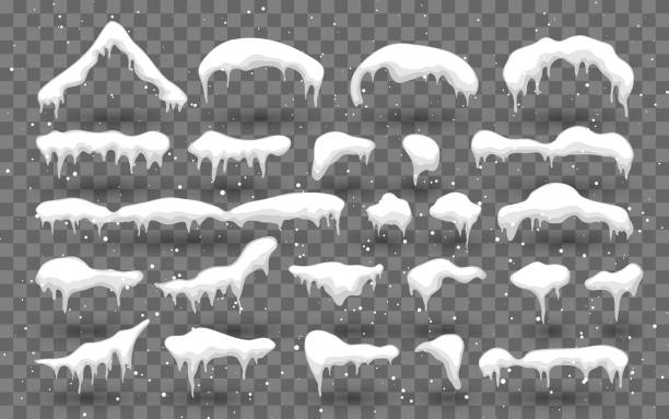 śnieg, pokrywa lodowa z cieniem. śnieżne elementy na zimowym tle. opady śniegu i płatki śniegu. boże narodzenie i nowy rok, sezon zimowy. ilustracja wektorowa - snow icicle ice winter stock illustrations