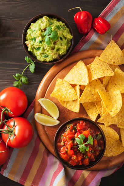 istock mexican guacamole and salsa dip, nachos tortilla chips 1074894348