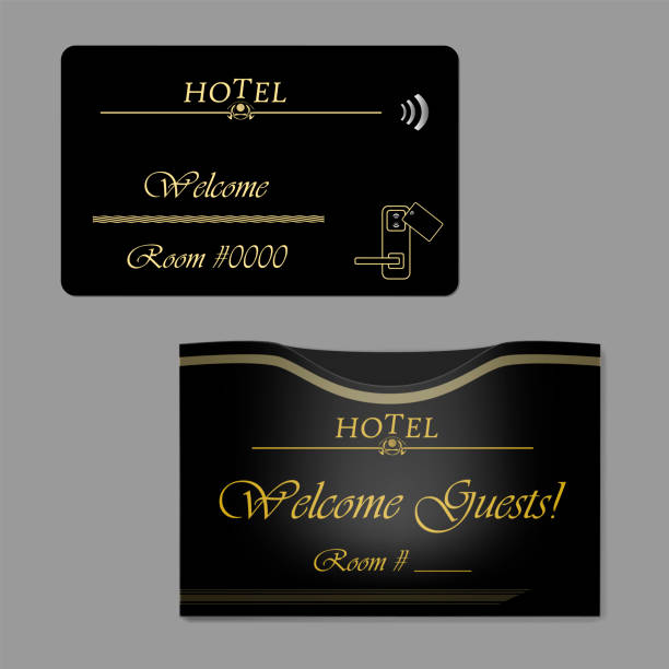 블랙 호텔 rfid 키 카드 엘 소매 홀더, 벡터 템플릿 - hotel key illustrations stock illustrations