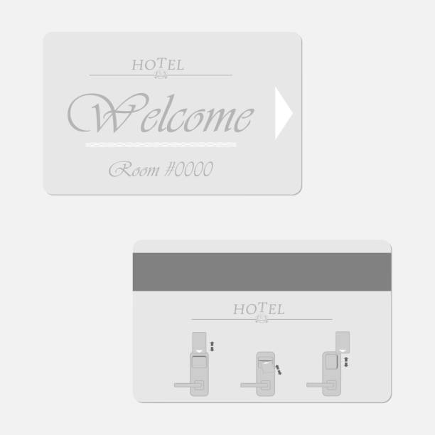 Hotel magnetic stripe key card - front and back, vector template. Hotel magnetic stripe key card - front and back. Motel keycard. Vector template. cardkey stock illustrations