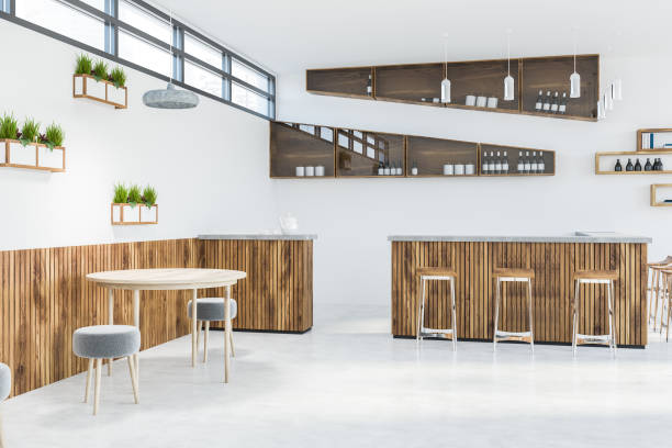 istock White cafe interior, round tables and bar 1074898936