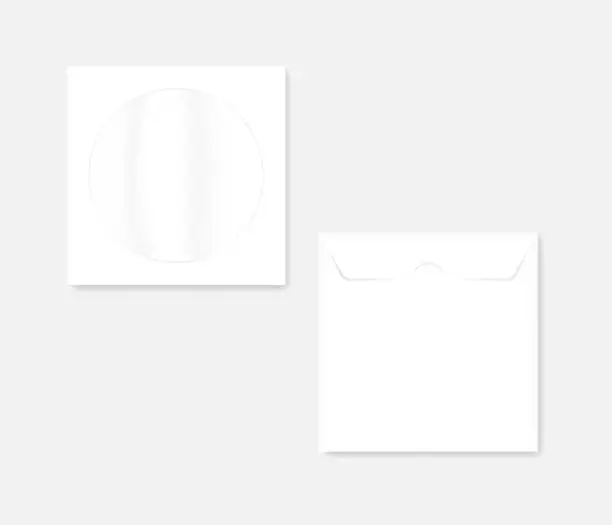 Vector illustration of White paper CD sleeve envelope with clear window and flap, mockup