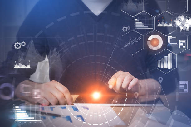 istock Businessman in office, infographics 1074899798