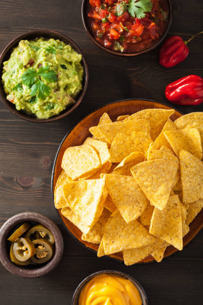 istock mexican nachos tortilla chips with guacamole, salsa and cheese dip 1074906442