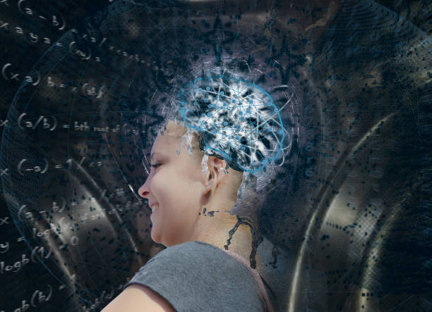 istock Artificial Intelligence. Young blond woman in Composition on the subject of Future Technologies artifical inteligence concept 1074919810