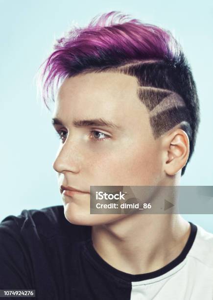 Portrait Of A Beautiful Young Teenager With A Beautiful Creative Hairstyle  Hair Painted In Pink Stock Photo - Download Image Now - iStock