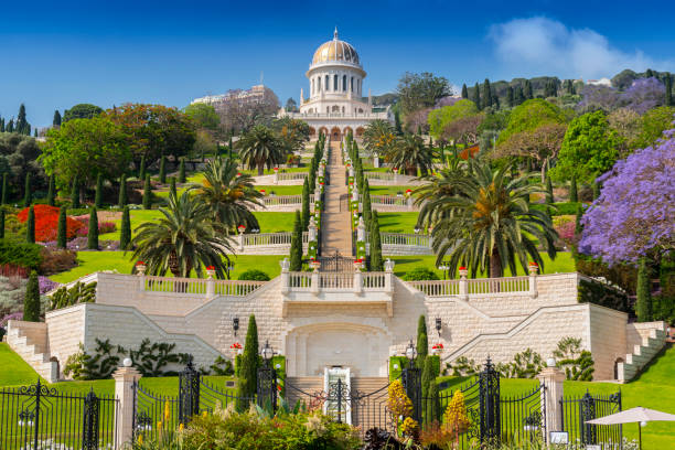 View of Bahai gardens and the Shrine of the Bab on mount Carmel in Haifa, Israel. View of Bahai gardens and the Shrine of the Bab on mount Carmel in Haifa, Israel. shrine photos stock pictures, royalty-free photos & images