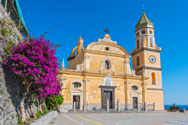 The Renaissance San Gennaro church in the center of the town of Praiano on Italy's Amalfi Coast. The Renaissance San Gennaro church in the center of the town of Praiano on Italy's Amalfi Coast. praiano photos stock pictures, royalty-free photos & images