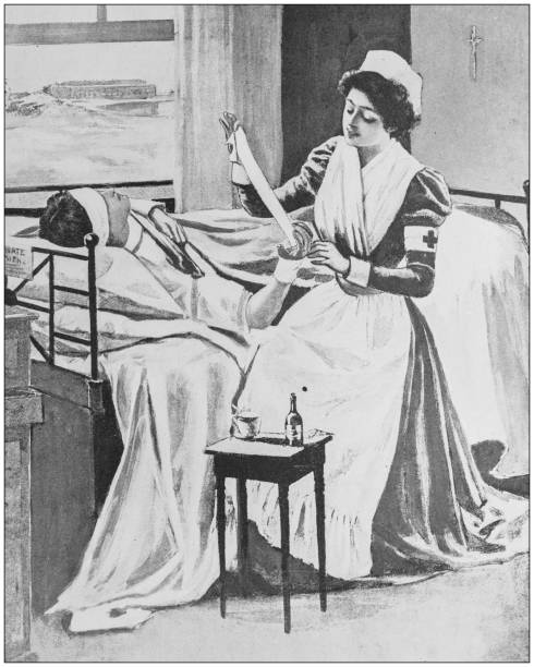 Antique illustration from US navy and army: Nurse Antique illustration from US navy and army: Nurse 1890 stock illustrations