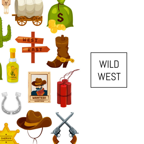 wild west vektorelemente cartoon hintergrund mit platz für text illustration - wild west backgrounds leather textured stock-grafiken, -clipart, -cartoons und -symbole