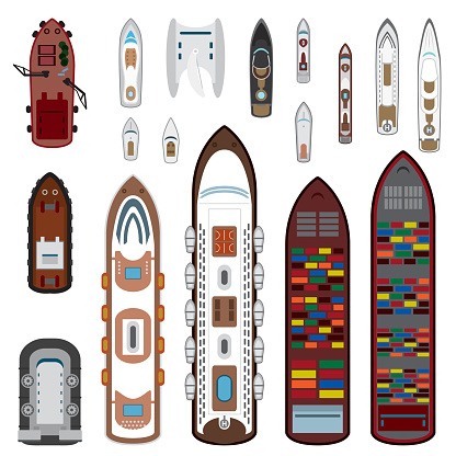 Ships top view set in color. Vector eps10.